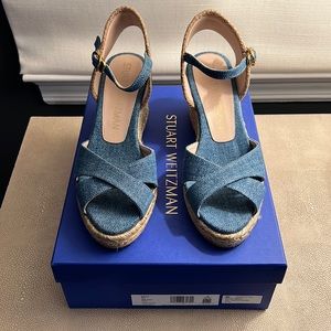 NIB Stuart Weitzman ‘Mirela’ denim wedge espadrille SZ 8.5